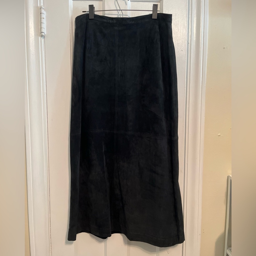 Vtg 90s Y2K Black Suede Leather Maxi Skirt XL 16 Western Boho Goth